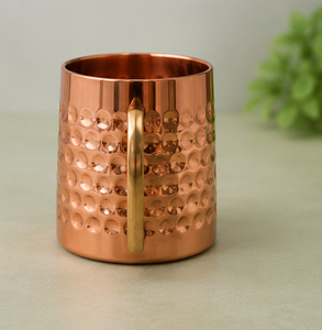 <b>Copper</b> <b>Mug</b> With Hammered Texture Gold Handle Vintage Drinkware Home Use Eco-Friendly Design Insulated Half-Textured <b>Mug</b> - Product Image 2