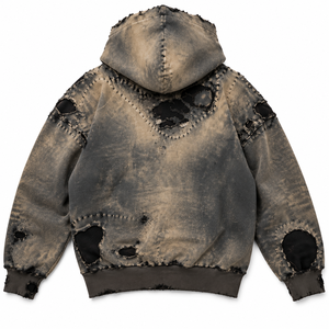 Sweat-shirt à capuche unisexe délavé à l'acide, style grunge streetwear, fermeture éclair, avec logo personnalisé, 420 grammes, 100% coton, impression numérique - Product Image 3