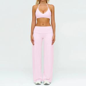 Ensemble deux pièces de yoga respirant et à séchage rapide, couleur unie, avec logo personnalisé, taille haute élastique, idéal pour le fitness, la course et le sport – Collection 2026 (vente en gros) - Product Image 2