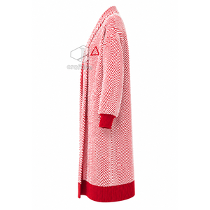 Delta | Sigma | Theta Sorority Women's Longline Herringbone Knit Duster <b>Cardigan</b> Open Front Embroidered Ribbed Cuff <b>Sweater</b> - Product Image 3