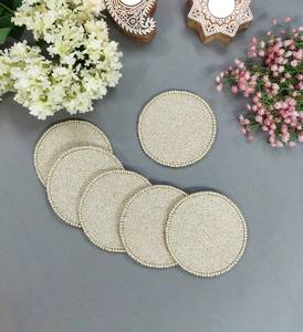 Handmade Round Bamboo Beaded Bar Mat Minimalist Reusable <b>Drinkware</b> <b>Accessory</b> 4 Inch Diameter - Product Image 6