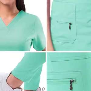 Ensemble de tenue médicale pour femme, à capuche, col en V, extensible, style jogger, en molleton 100% coton, coupe oversize, anti-boulochage, uniforme professionnel en gros - Product Image 4