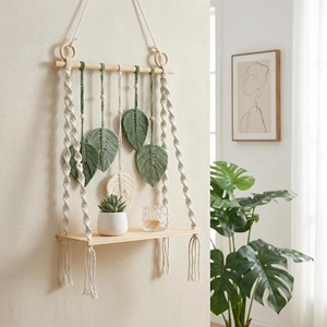 Artistic Handwoven Macrame Leaf Pattern Wall Shelf Organizer For Candles <b>Diffusers</b> And Aroma Accessories Or Daily Essentials - Product Image 4