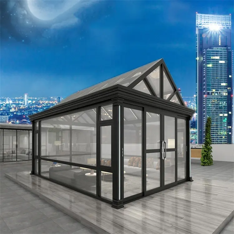 Bên Ngoài Phòng Kính Phong Cách Châu Âu Mái Kính Nhôm Tường Sunroom Tinted Glasshouse Sunroom