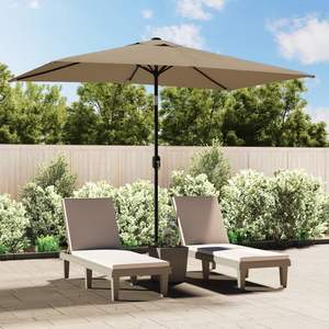 Grand parasol de jardin inclinable en polyester taupe de qualité supérieure avec base - Product Image 1