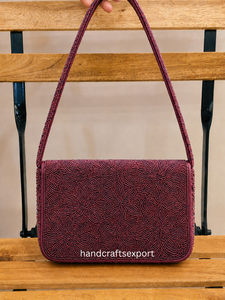 Luxury Handmade Durable Burgundy Floral Embroidery Beaded Shoulder Bag for Women Evening Clutch <b>Handbag</b> Magnetic Snap - Product Image 4