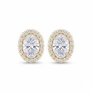 Boucles d'oreilles clous ovales premium avec halo de diamants de laboratoire certifiés IGI, en or massif 10K 14K 18K, solitaires, pour mariée, bijoux de mariage - Product Image 2