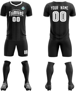 Ensemble de maillots de football unisexes personnalisés, col en V, sans manches, impression sublimée, évacuation de l'humidité, coupe athlétique, nom et numéro de l'équipe, 100% polyester - Product Image 6