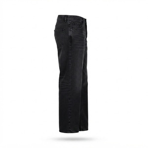 Jean en denim de coton pour homme, coupe droite, taille haute, coupe slim, délavé foncé, style décontracté automne - Product Image 3