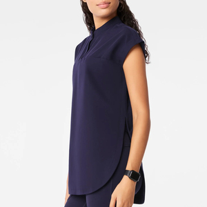 Blusa Médica Azul Marino para Mujer, Cuello Mandarín, Manga Corta, Uniforme Sanitario Ligero, Ropa de Trabajo para Enfermería, OEM ODM - Product Image 5