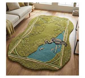 Tapis en laine tufté main 3D, motif heron, forme paysage de mousse irrégulière, tapis d'appoint artistique de luxe pour salon et décoration design - Product Image 1