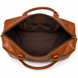 Sac de voyage week-end en cuir véritable grande capacité résistant à l'eau avec fermeture éclair noir de luxe - Product Image 4