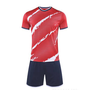 Ensemble de maillot de rugby rouge unisexe, col en V blanc, manches courtes, respirant, en polyester, uniforme pour adultes, toutes saisons, logo sur le devant - Product Image 1