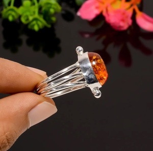 Bague en ambre baltique naturel, argent sterling 925, bague faite à la main, ambre taillé ovale, bijoux en argent, fournisseur en gros - Product Image 2