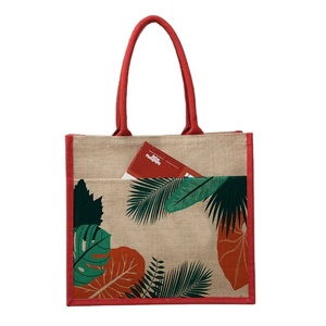 Customized Printed Dyed <b>Jute</b> Burlap Tote <b>Shopping</b> <b>Bag</b> Eco-Friendly XL Size Cotton Webbing Tape Handle Bohemian Zipper Chains - Product Image 2