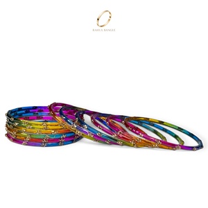 Hot Selling Trending Kashmiri Vibrant <b>Colourful</b> Gold Plated Raindrop Glass Pearl Bangle <b>Set</b> Rhinestone Wedding Wholesale Bulk - Product Image 4
