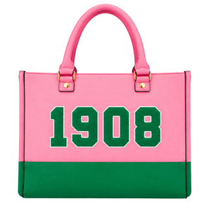 1908 Pink Green Women Tote Bag Greek Sorority <b>Handbag</b> Stylish Top <b>Handle</b> Purse Fashion Carryall Bag Custom Ladies Travel - Product Image 1