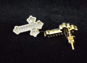 Luxury Cross Shape Lab Grown Diamond Earrings 925 Sterling <b>Silver</b> Hip Hop Jewelry - Product Image 2