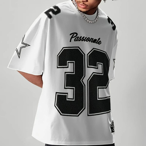 Vente en gros de maillots de football américain pour hommes, personnalisables, en polyester respirant, avec impression de numéro, streetwear, OEM, col rond, col en V, t-shirt - Product Image 1