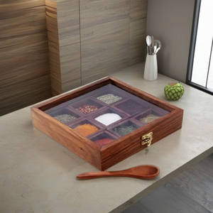 Customized Best Quality Handcrafted Natural Wooden Modern Design Large Capacity Eco-Friendly Spice <b>Box</b> for Home Restaurant Use - Product Image 3