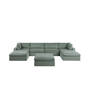 Colore salvia 7pc Set componibile componibile velluto a coste divano 2 cunei angolari 2 poltrone 3 poltroncine da soggiorno mobili - Product Image 6