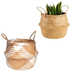Panier décoratif artisanal en paille de marque PHU HAO pour rangement de bureau, bac à jouets pour animaux, accent de décoration intérieure naturel - Product Image 1