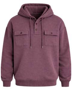 Sudadera con Capucha para Hombre Color Malva Empolvado, con Cierre de Botones, Bolsillos Dobles en el Pecho, Estilo Casual Urbano, Fabricante OEM - Product Image 1