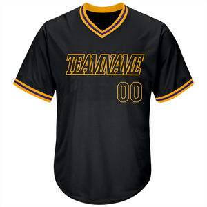 Maillot de baseball personnalisé noir col en V avec bordure jaune et blanche, nom d'équipe, numéro 00, motif patchwork anti-humidité, nom personnalisé - Product Image 5
