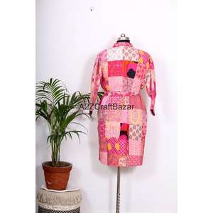 Kimono de Diseño para Mujer, 100% Algodón, Ligero, Suave, con Estampado Floral de Lujo en la Parte Delantera, Bolsillos Kantha, Transpirable, con Parches - Product Image 6