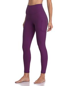 High Waist Full Length Yoga <b>Leggings</b> With Pockets Solid Purple Seamless Stretch Pants For Women - Product Image 5