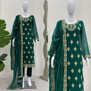 Hermosa seda moderna Salwar Kameez Party Wear Top-Pent y Dupatta con hilo y trabajo de secuencia - Product Image 1