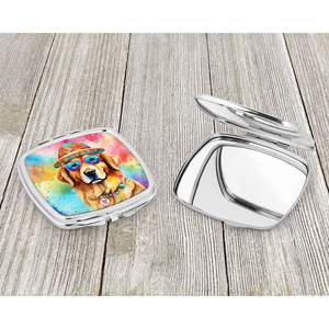 Golden Retriever Hippie Dawg Miroir de maquillage compact et pliant pour femmes et filles, cadeau de voyage décoratif au format de poche - Product Image 3