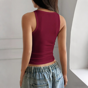 Top Corto de Mujer con Cuello Redondo Acanalado, Color Sólido, Casual, de Spandex y Algodón, Tejido, Sin Mangas - Product Image 3