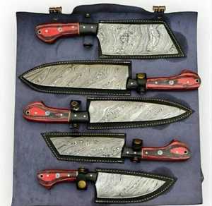 Ensemble de couteaux de chef industriels en acier damas à 67 couches, 5 pièces, manche en bois, lame droite ambidextre, kit de couteaux de cuisine pour la viande - Product Image 4