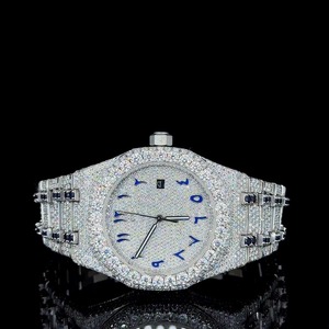 Reloj de lujo unisex de 41 mm con incrustaciones de moissanita estilo hip hop para hombre, con esfera dorada con diamantes y brazalete premium moderno. - Product Image 1