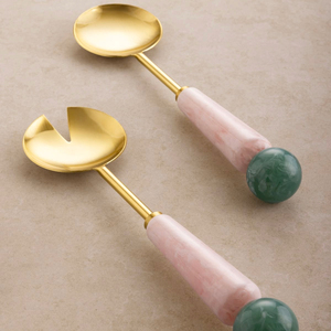 Juego de Cubiertos de Acero Inoxidable Dorado de 2 Piezas con Mango de Resina y Acabado Espejo: Cuchara, Tenedor y Cuchillo para Servir Ensaladas en Fiestas y Cenas - Product Image 3
