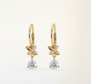 14K Rose Gold Lab Grown Diamond Round Floral <b>Drop</b> Earrings Diamond Lever-<b>back</b> Earrings for Women <b>Drop</b> Earrings Anniversary Gift - Product Image 2