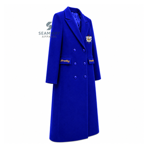 Manteau long croisé bleu roi pour femme de la sororité Sigma Gamma Rho, col à revers cranté, manches longues, vêtement d'extérieur formel et ajusté - Product Image 2