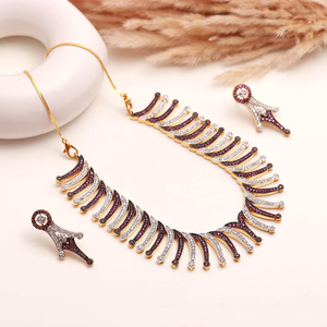 Juego de Joyería de Diseño con Baño de Oro de 22K, Forma Redonda, Estilo Diamante CZ, para Bodas, Fiestas y Eventos Festivos - Product Image 1