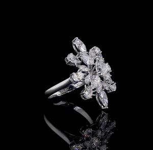Luxury Floral Diamond <b>Ring</b> Marquise & Pear Cut Diamond <b>Ring</b> Lab Grown Diamond <b>Ring</b> Statement <b>Cocktail</b> <b>Ring</b> | Custom Fine Jewelry - Product Image 3