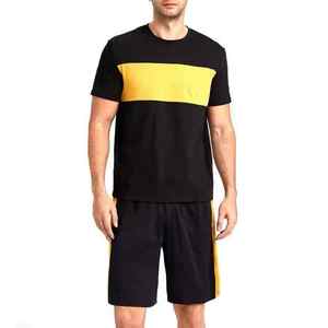 Ensemble de vêtements pour hommes GENERSA SPORTS, t-shirt à manches courtes à col rond imprimé, short à taille élastique, respirant, 100% coton, tissu en velours côtelé - Product Image 1