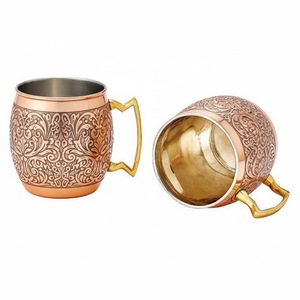 Taza industrial de cobre puro con asa, taza Moscow Mule para bar en casa, tazas para cócteles, tazas con beneficios ayurvédicos para la salud - Product Image 1