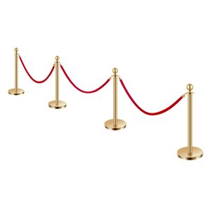 Set di 4 Barriere di Controllo Folla con Corde in Velluto e Pali in Acciaio Inox, 3 Pali Rossi in Velluto, Attrezzatura per Ristoranti e Hotel - Product Image 6