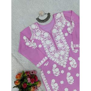 DESIGNER RAYON CHAIN <b>STITCH</b> TOP WITH PALAZZO <b>PINK</b> - Product Image 3