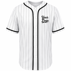 Camiseta de Béisbol Blanca a Rayas para Hombre, Manga Corta, Cierre de Botones, Transpirable, Poliéster, Ropa Deportiva, Corte Regular, Todas las Temporadas - Product Image 1