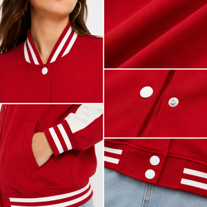 casual woman <b>varsity</b> <b>jacket</b> with ribbed cuffs comfortable fabric and a fashionable silhouette perfect for everyday street style - Product Image 5