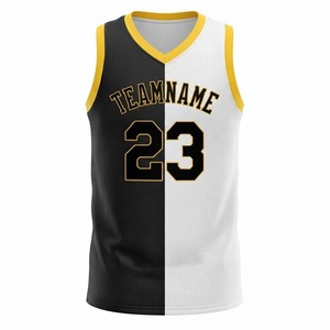 Maillot de basket personnalisé noir, blanc, jaune, impression par sublimation, nom de l'équipe, 23, unisexe, adulte, sans manches, 100% polyester - Product Image 2