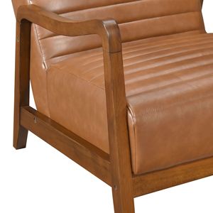 Sedia con accenti in finta pelle marrone in legno massello di gomma, 1 pezzo, con finitura noce, mobili moderni per soggiorno - Product Image 3