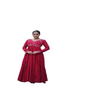 Vestido de Anarkali de trabajo con espejo estampado de rayón puro de último diseñador de Fab Zone - Product Image 1