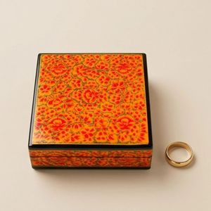 Luxury Orange Rectangular Paper Mache <b>Jewellery</b> <b>Box</b> with Floral Pattern Art Handcrafted Traditional Indian Keepsake <b>Gift</b> - Product Image 5